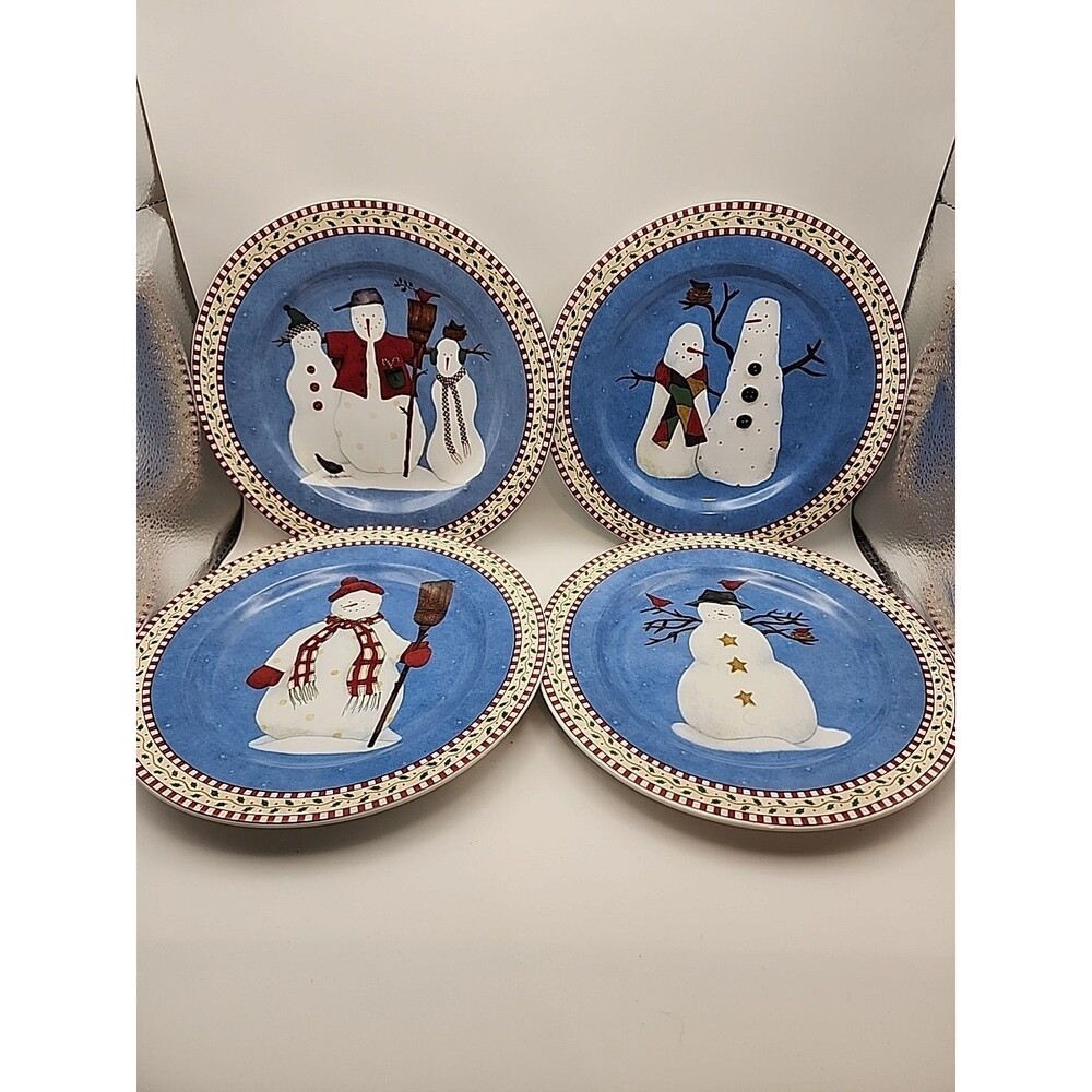 Sakura Snowman Debbie Mumm Christmas Dessert Snack Salad Plates Set of 4